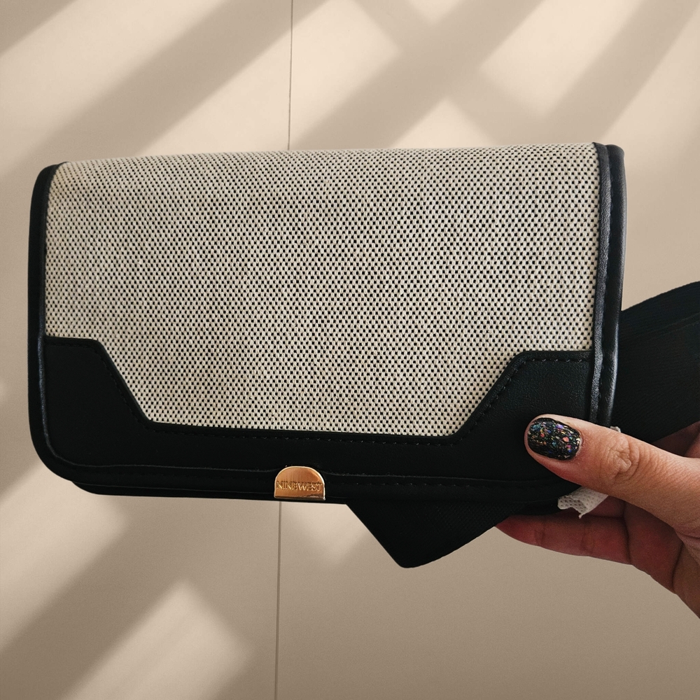 Nine West Black and Cream Clutch with Geometric Design